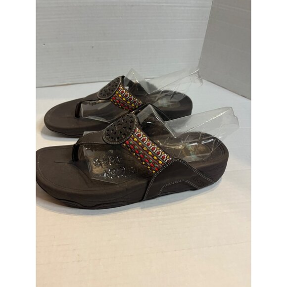 Skechers Tone-Ups Womens Sandals 9 Multi-Color embroidered slip on flip-flop - Picture 2 of 9